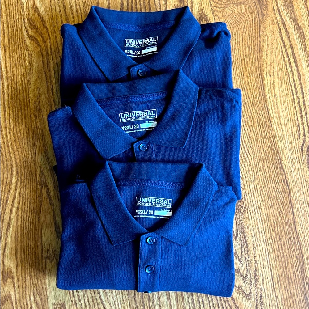 Lot of 3 Universal school uniform polo shirts size 20 color is navy